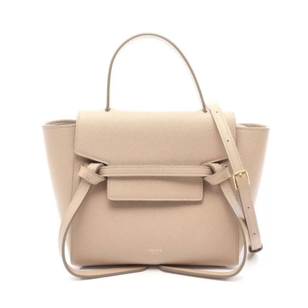 Celine Belt 2way Calfskin Leather Bag Handbag Leather Beige Tan